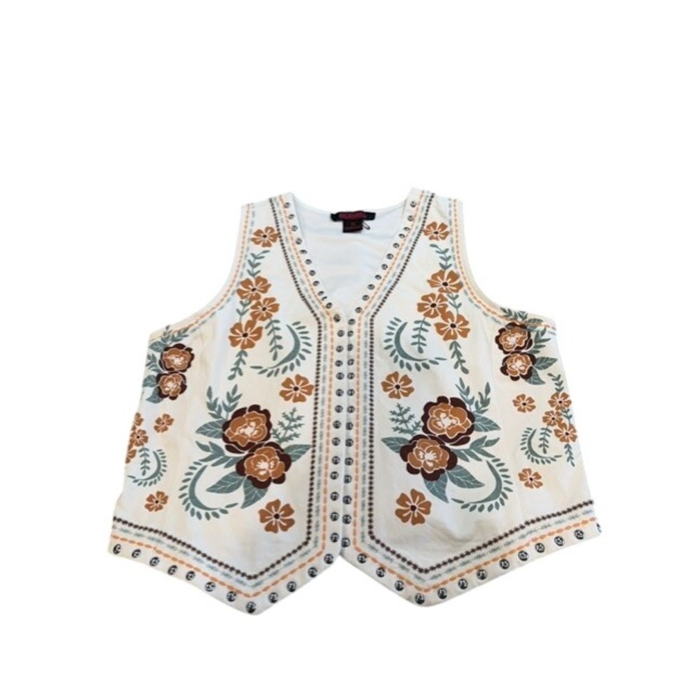 Rock & Roll Denim Womens S Floral Studded Western Vest Cream Cowgirl NWOT